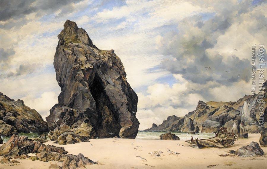 Edward William Cooke : Steeple Rock Kynance Cove Lizard Cornwall Low Water
